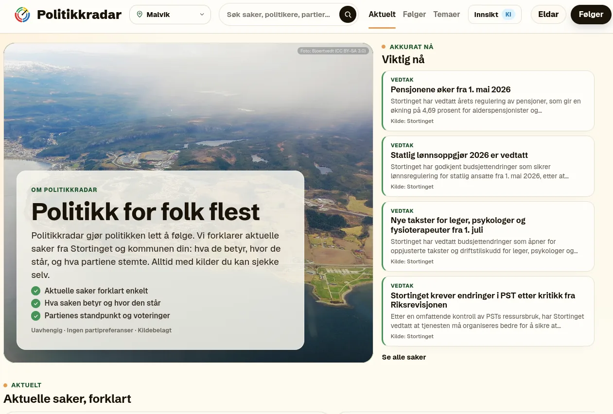 Politikkradar: source-grounded AI for Norwegian public information.